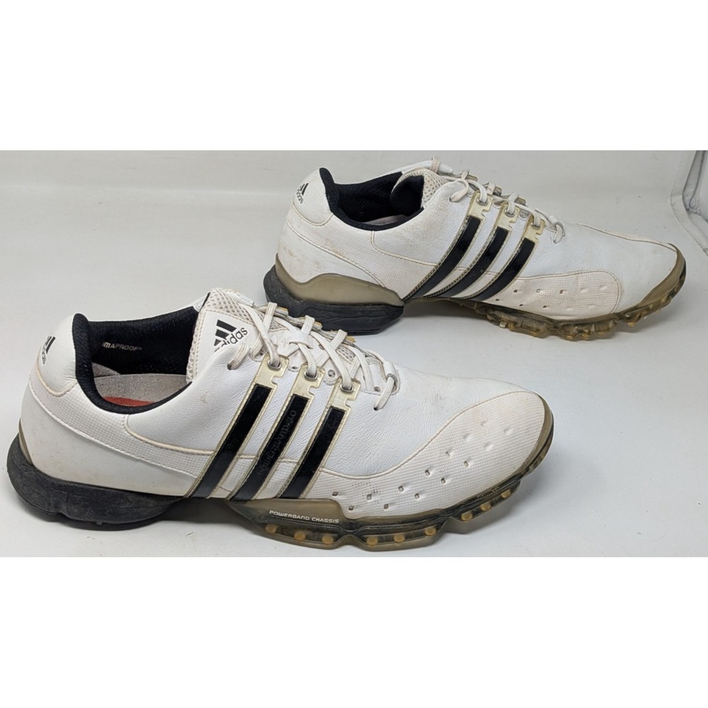 Adidas Powerband 3.0 Golf‎ Shoes Cleats 675492 Men's Sz 12 White Black 3 Stripe